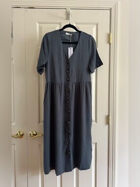 Neuflora Austria Button-Front Short Sleeve Midi Dress